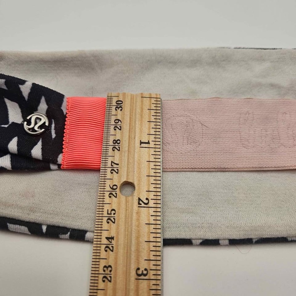 Lululemon Black White Geometric Print Wide Athletic Headband Neon Pink Elastic - Picture 3 of 4